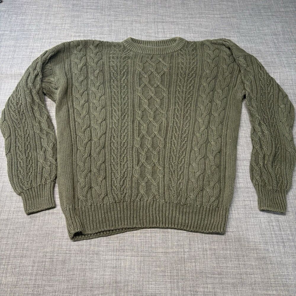 Vintage Structure Men's Olive Green Cable Knit Crewneck Pullover Sweater XL